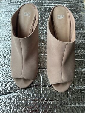 bp Taupe Open-Toe Slide Mules